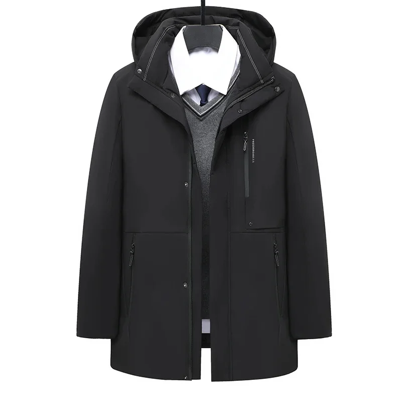 

2023 New Fashion Men Duck Down Over The Knee Thicken Long Discovery Coat Couple Hooded Warm Winter Lovers' Clothes Zipper Jacket