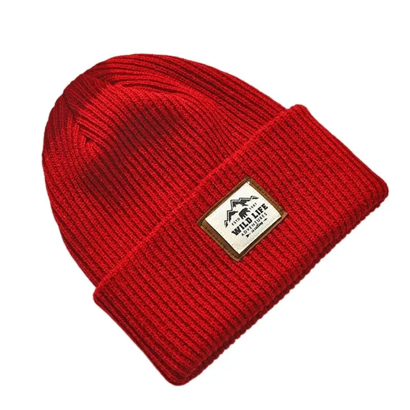 

2023 Fashion Men's Winter Hats Skull Cap Warm Knit Cuffed Beanie with Patch Texts Casual Daily Gorro