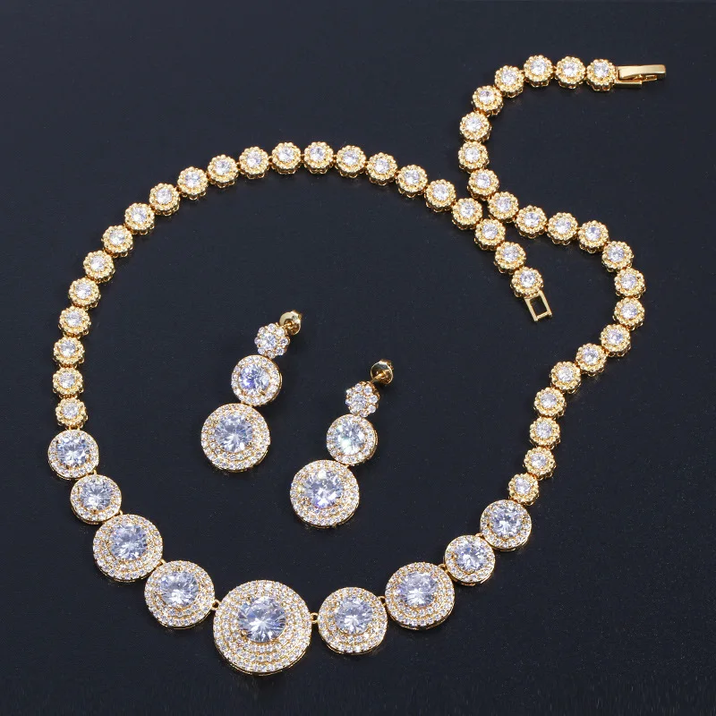 Роскошное ожерелье и серьги из Кубического циркония с круглым кристаллом