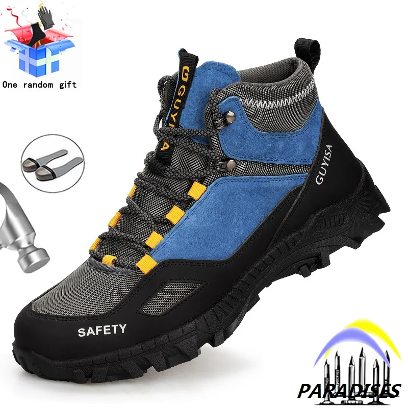 

High Top Mens Safety Shoes Indestructible Steel Toe Work Safety Boots Non-slip Anti-smash Male Comfortable Sneakers for Man