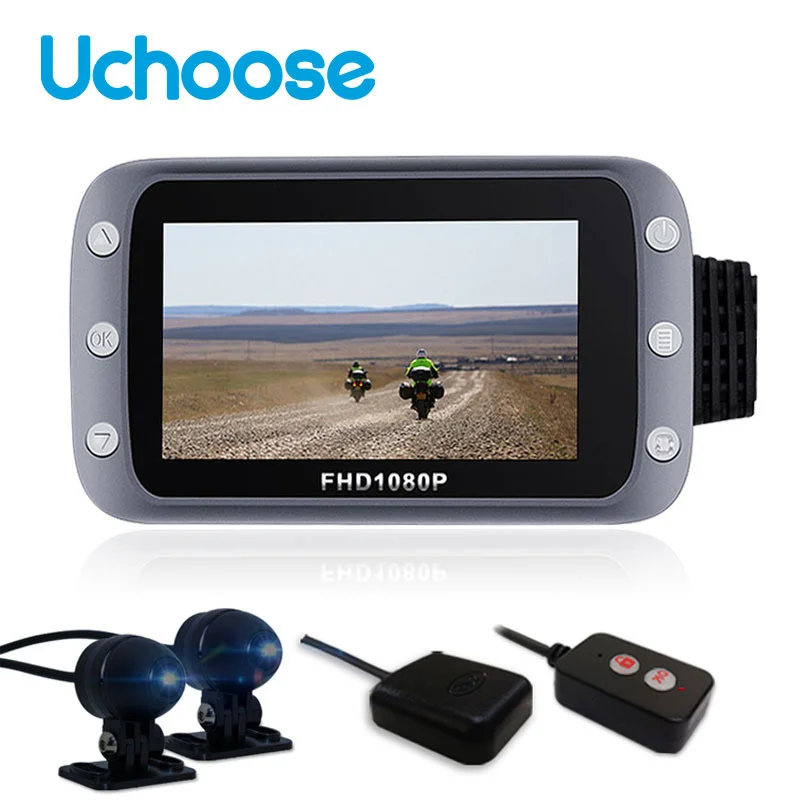 

Видеорегистратор для мотоцикла Uchoose GreenYi, WiFi, GPS, 1080P + 1080P Full HD, вид спереди и сзади, водонепроницаемый
