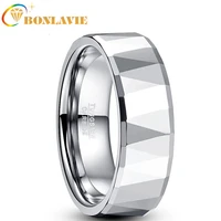 bonlavie fashion 8mm width tungsten steel ring outer surface chamfered batch steel color polished tungsten carbide engraved ring