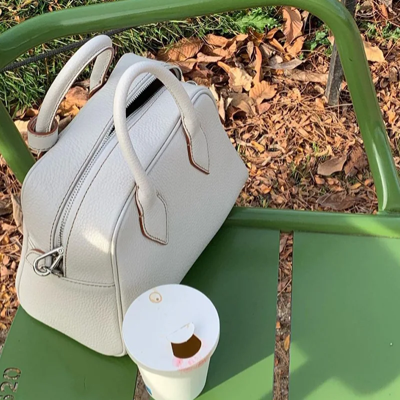 Fashion atmosphere women's bag niche handmade lychee grain head layer cowhide shoulder handbag crossbody Boston women's bag