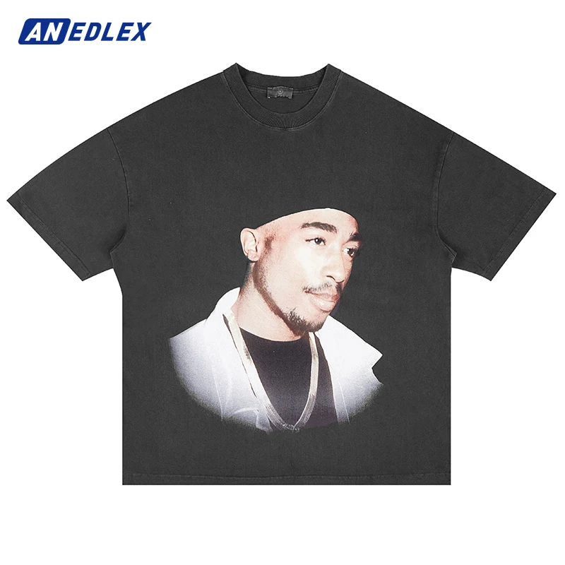 

2022 Men Hip Hop Streetwear Washed T Shirt Rapper 2pac Portrait Graphic T Shirt Harajuku Cotton Short Sleeve Oversize Tops Tees