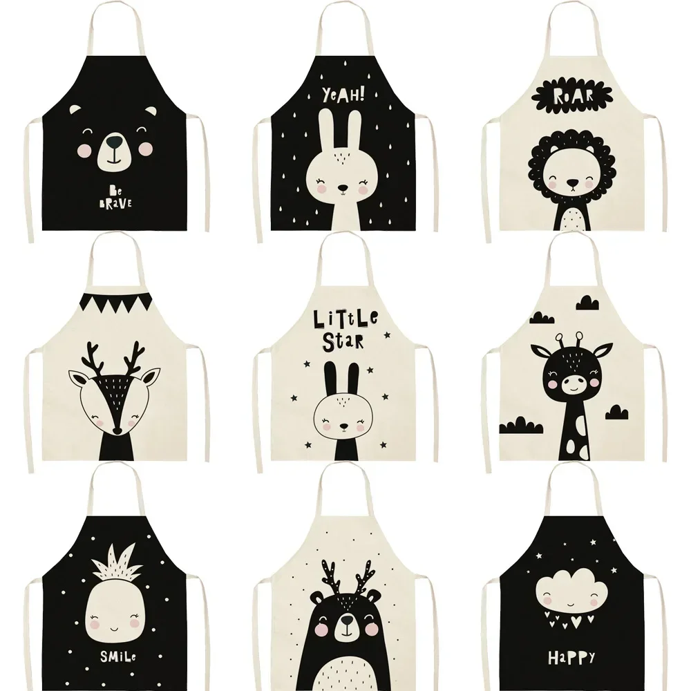 Фартуки льняные для кухни нагрудники без рукавов с милым рисунком животных лиса