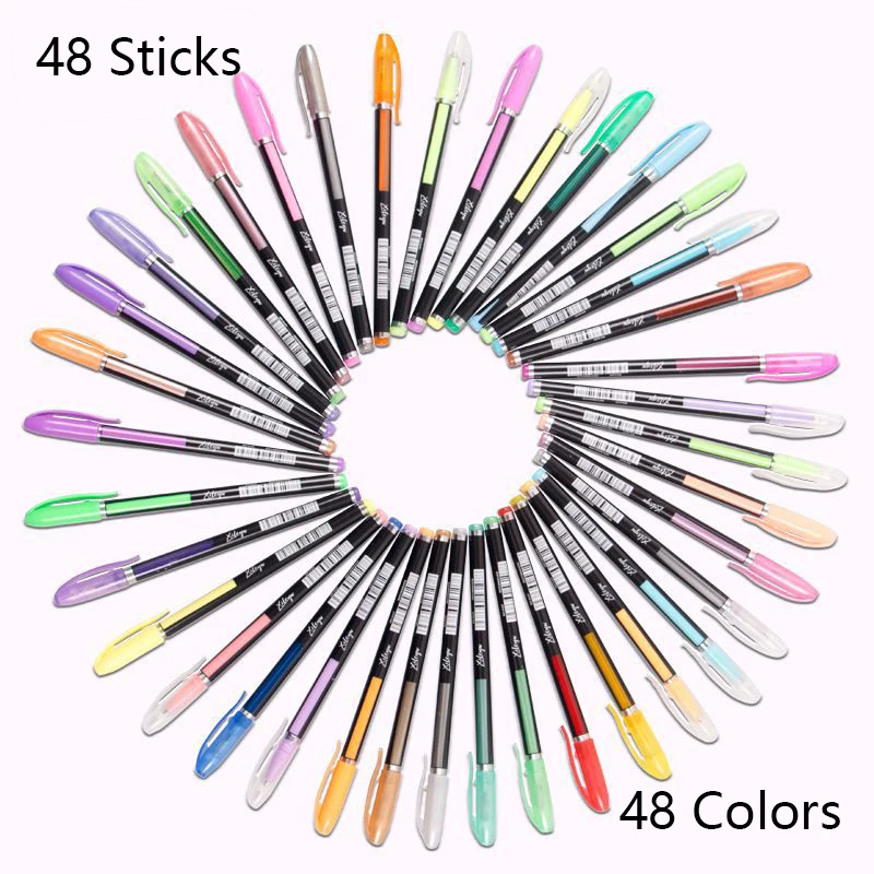 48 Gel Pen Set 48 Colors Comic Art Marker Stationery Coloring Pastel Highlighter Gouache Glitter Metal Painting Office Supplies