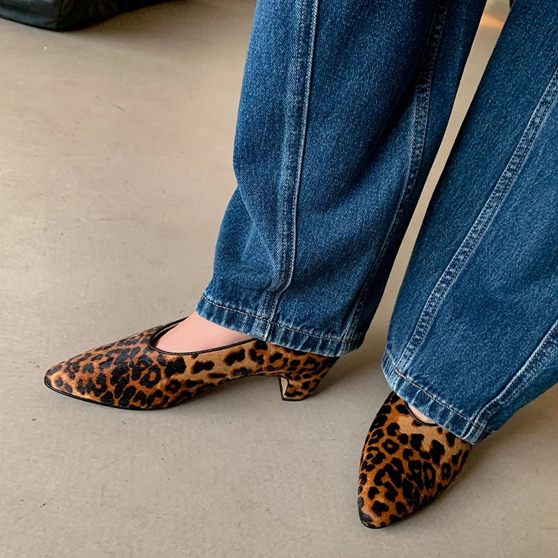 JOZHAMTA/Женские винтажные леопардовые туфли-лодочки из натуральной кожи туфли на