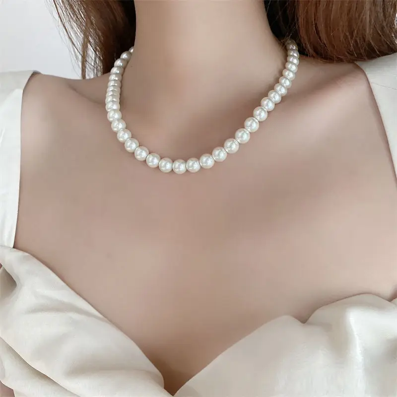 

Vintage Simple Baroque Imitation Pearl Beads Necklaces for Women Trendy Classic Clavicle Chain Choker Necklace Wedding Jewelry