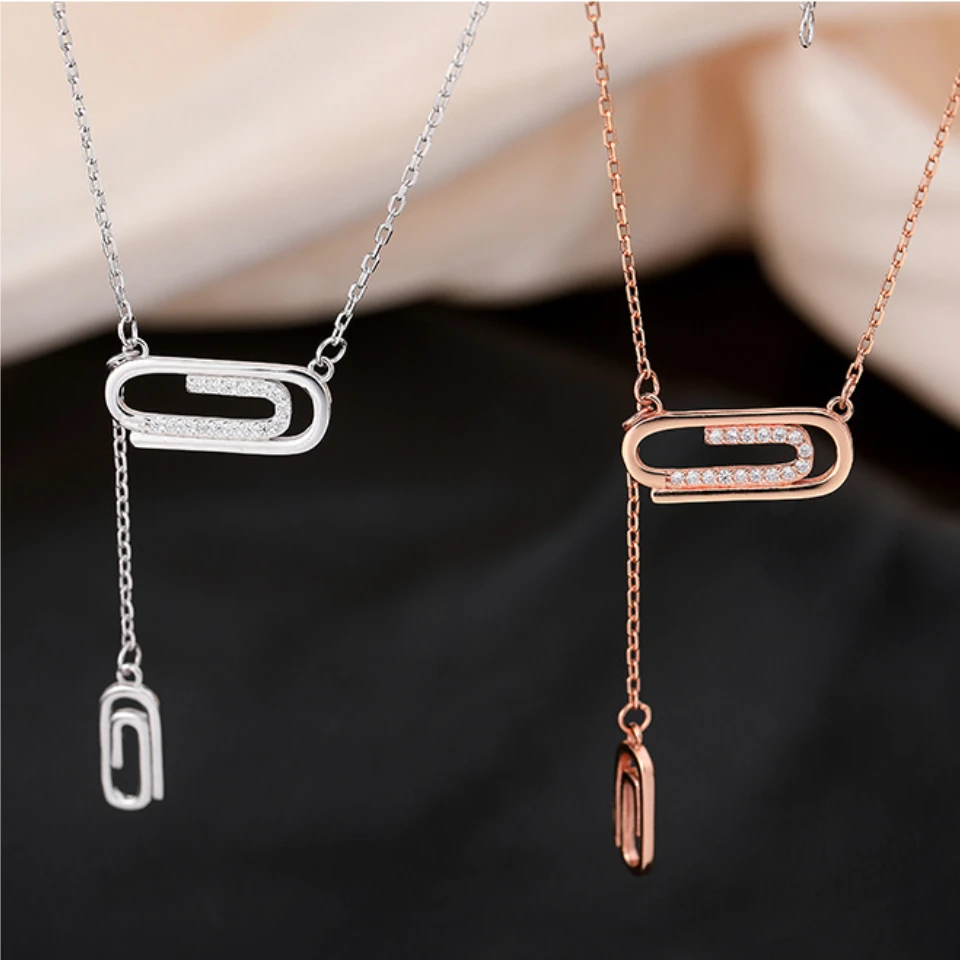 

RAKOL Pave Zircon Paperclip Pendant Necklace for Women INS Trendy Simple Jewelry Girl Birthday Party Fashion Anniversary Gift