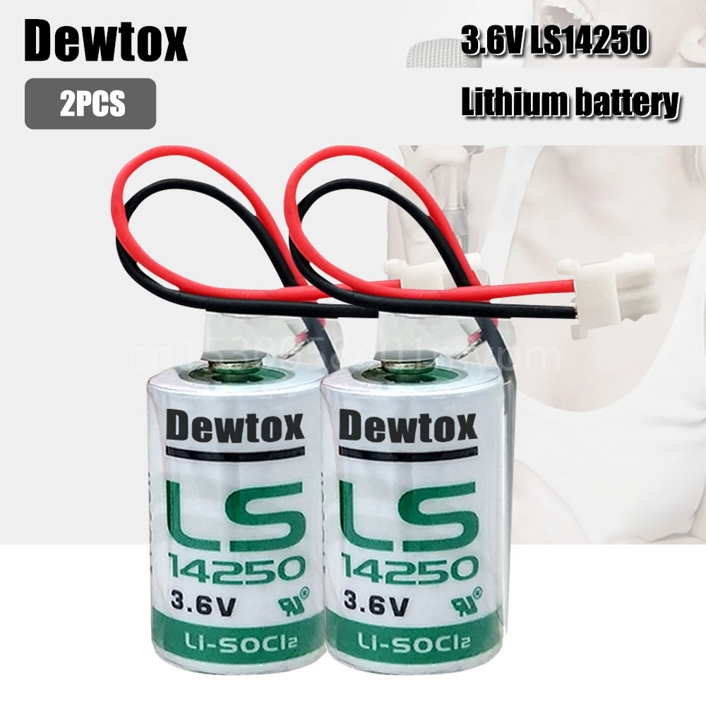 

2pcs/lot Brand New Original Dewtox LS 14250 LS14250 1/2 AA 1/2AA 3.6V 1250mAh PLC Lithium Battery With Plug
