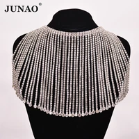junao 45cmlot sewing glass rhinestones chain crystal strass fringe metal tassel trim banding for clothes diy decoration