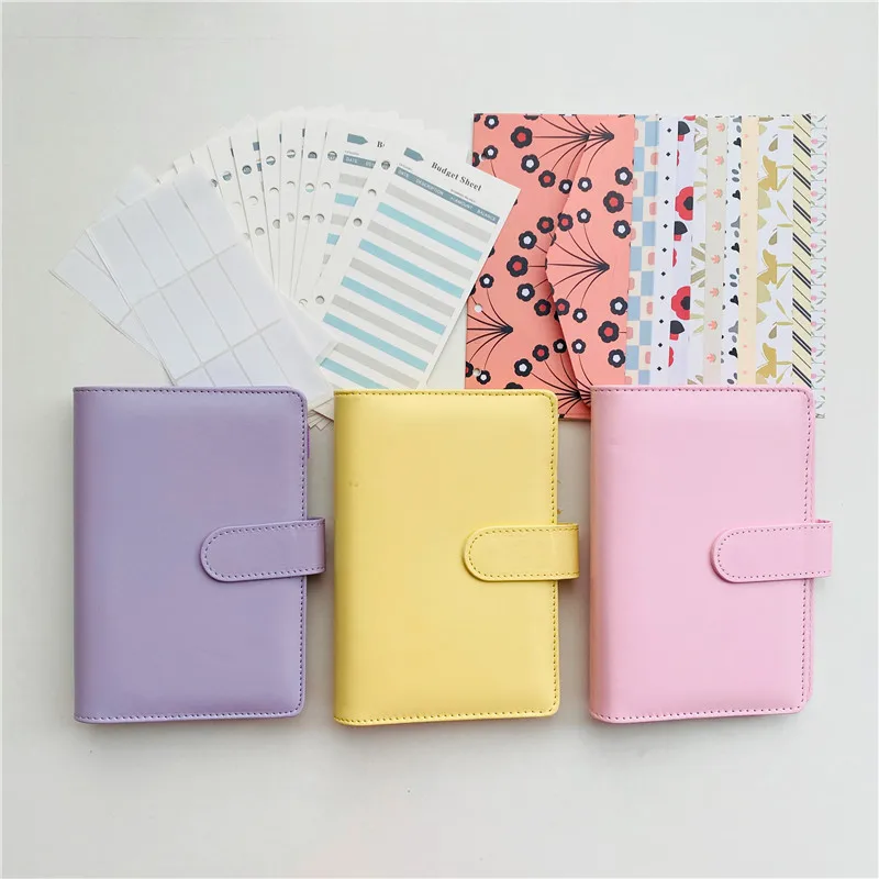 

A6 PU Leather Notebook Binder Budget Planner Organizer with 12pcs Cash Envelope Loose-leaf Book 12pcs Cash Receipt Budget