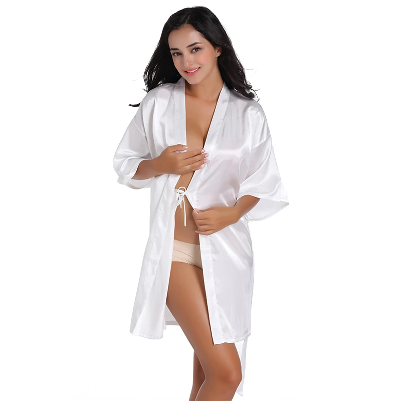 Women's Pure Short Silky Robes Bridesmaid Party Satin Robe Sleepwear For Wedding