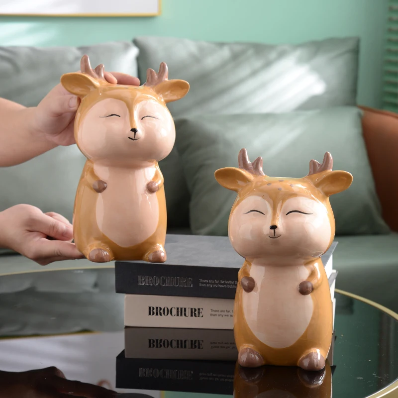 

Ceramic Deer Money Box Hidden Safe Living Room Cute Creative Toy Coin Piggy Bank Adult Kids Animal tirelire enfant Home Decor