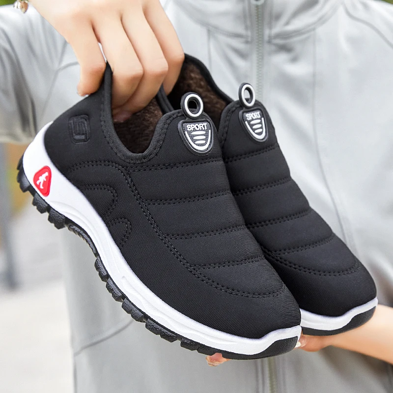 STRONGSHEN Women Snow Shoes Warm Plush Fur Ankle Boots Winter Female Slip On Flat Casual Fashion Shoes Waterproof Women Footwear