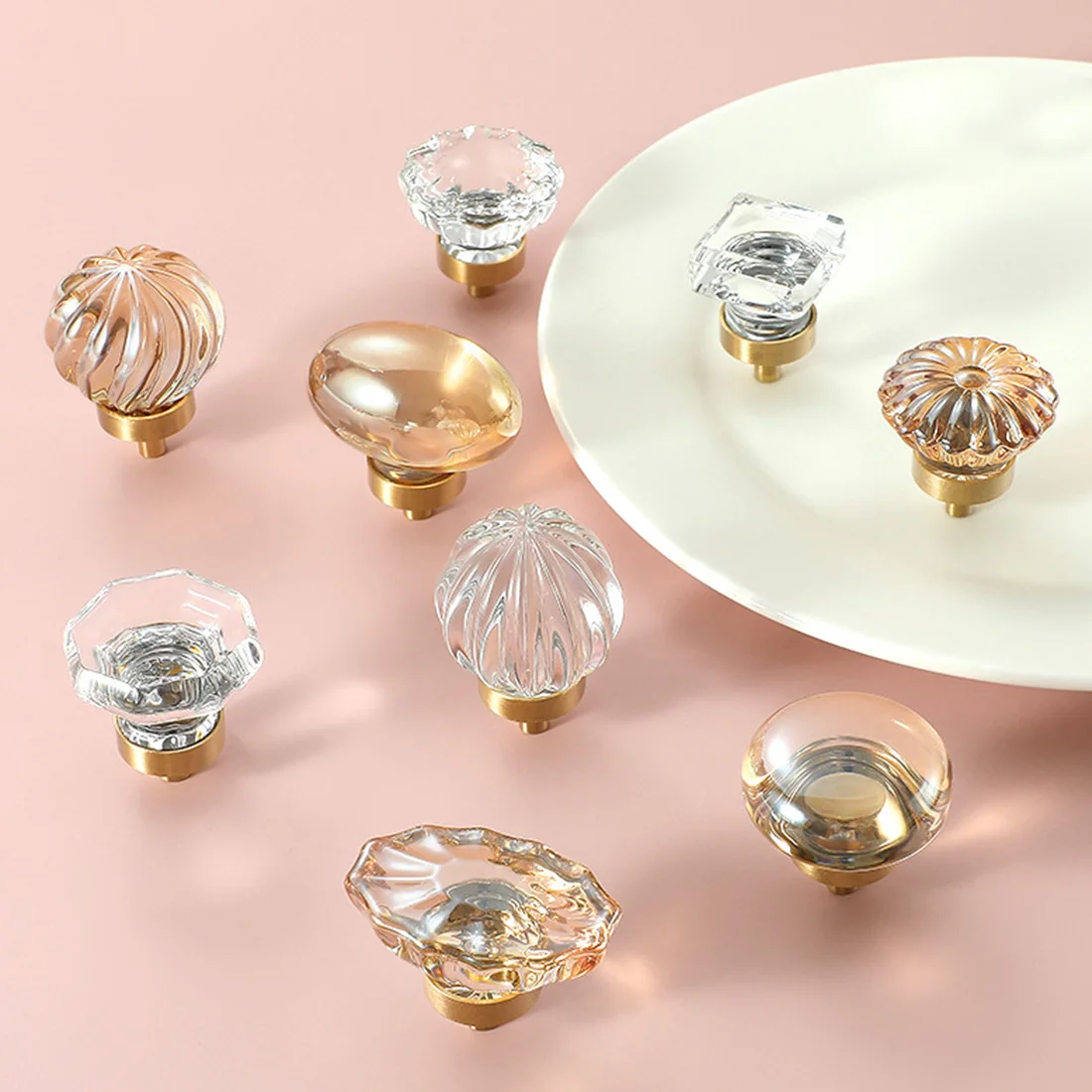 

Transparent Crystal Glass Handle Gold Color Cabinet Knobs Cupboard Drawer Pull Kitchen Door Wardrobe Handles Home Decoration