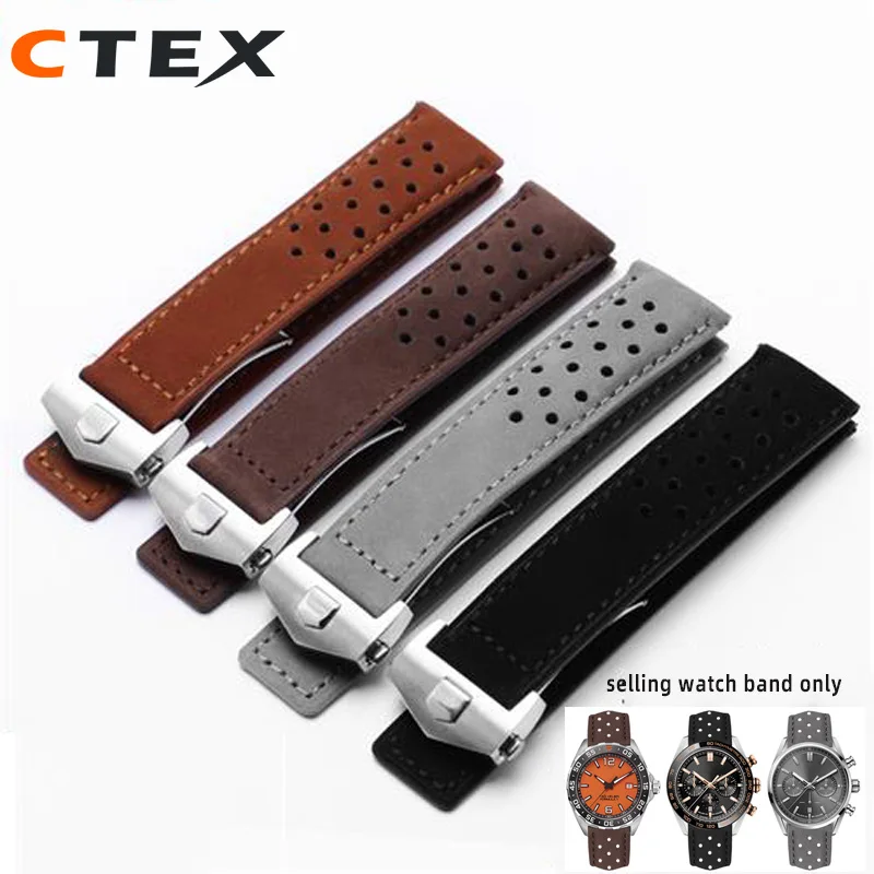 22mm Cow Genuine Leather Watchband For TAG Heuer CARRERA Series Watch Strap Wrist Bracelet Folding Buckle Accessories