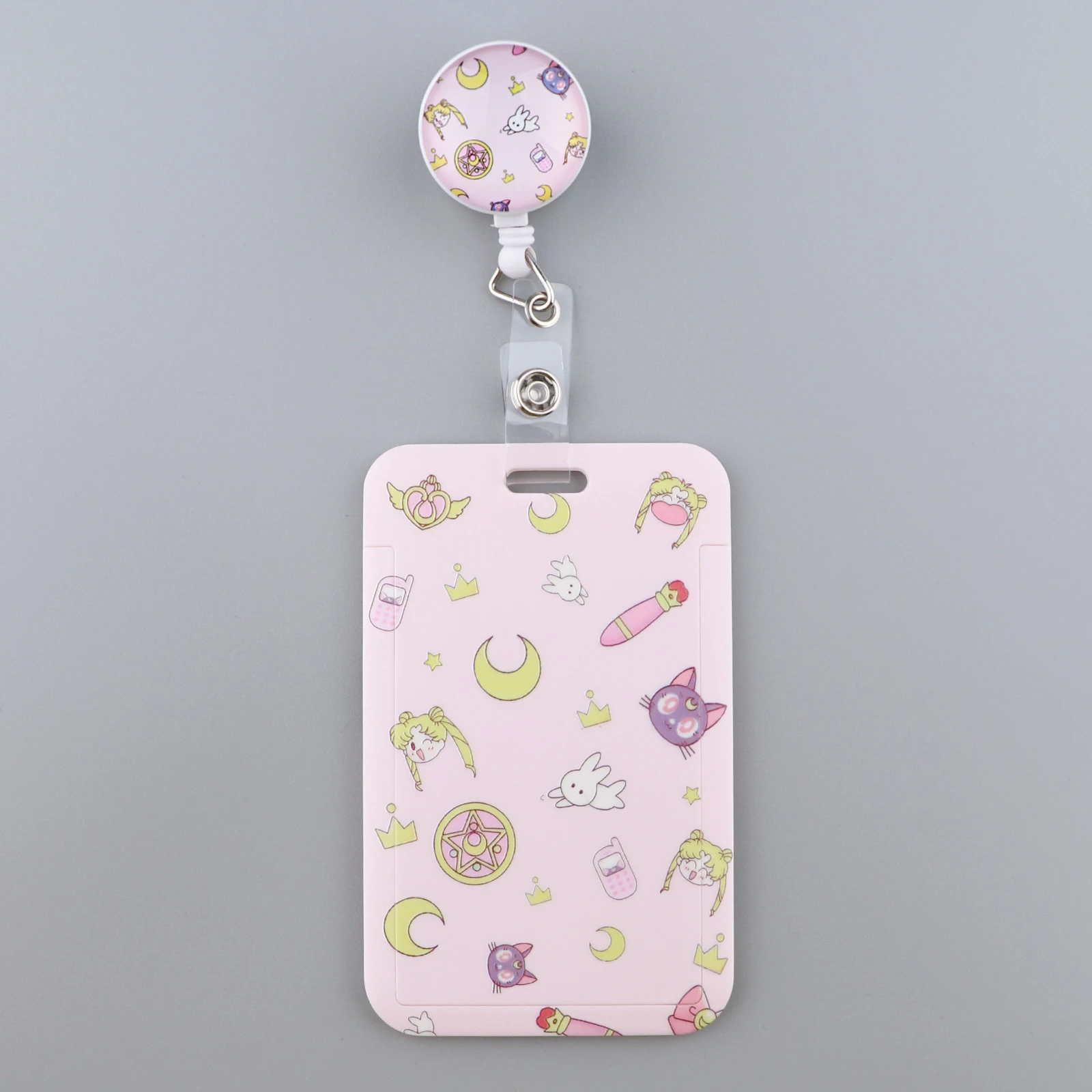 

Japanese Anime Cute Card Holder with Pull Button Badge Holder Reel Clip Cartoon Students IC ID Card Badge Holder keychain Gifts