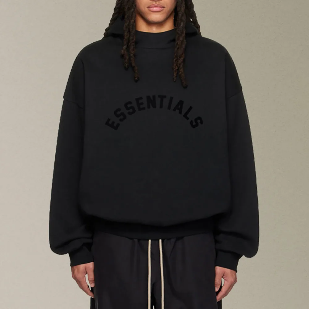 

ESSENTIALS Trendy Men's Plush Hoodies Arch 3D Letter Print Sweater Coat Luxury Design Couple High Street Oversized Hoodies