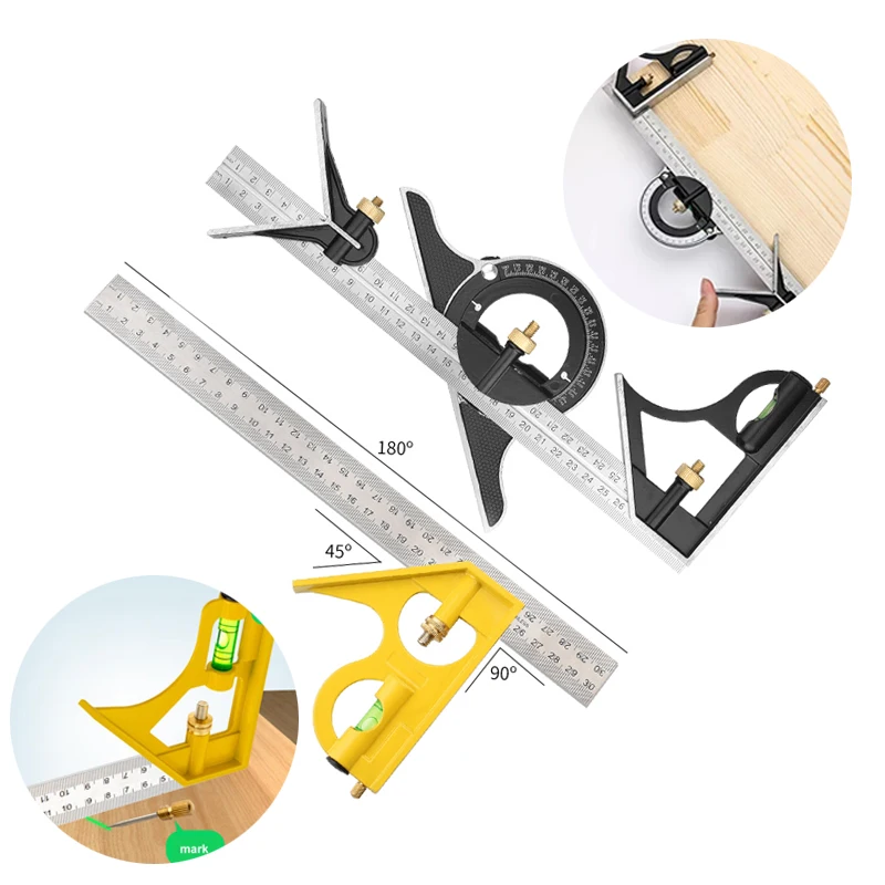 

Stainless Steel Angle Ruler Protractor Plastic Combined Protractor Wooden Ruler Marking Gauge Measuring Tool