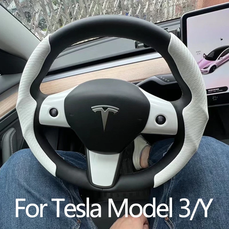 

Tesla Steering Wheel Cover For Tesla Model 3 Model Y Model S Black Red Carbon Fiber Leather Anti-fur D Shape Round Shape
