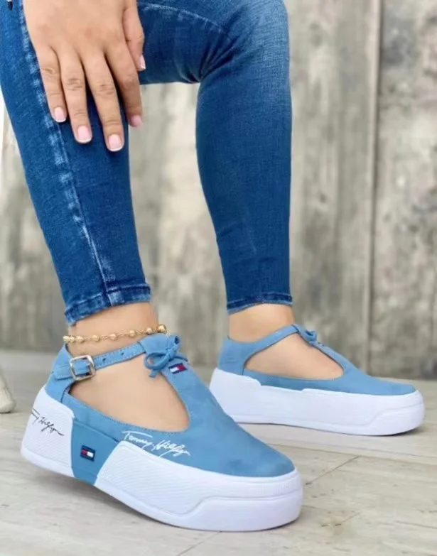 

Летние новые европейские и американские повседневные однотонные туфли с толстой подошвой и цветными блокировками, повседневные однотонны...