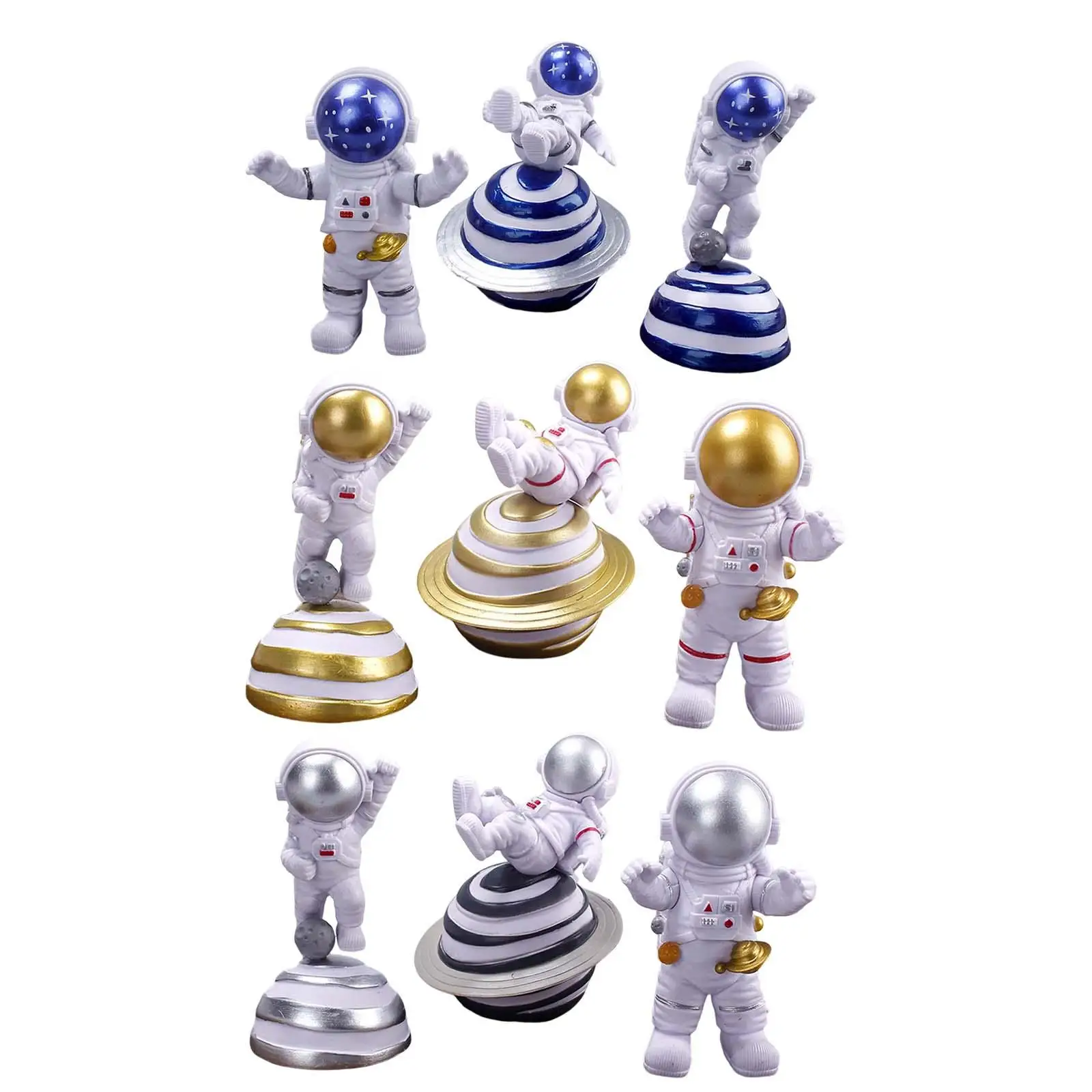 

3x PVC Astronaut Statue Spaceman Figurine Cake Topper Home Decor Decoration Action Figure for Shelf Office Desk Room Bedroom