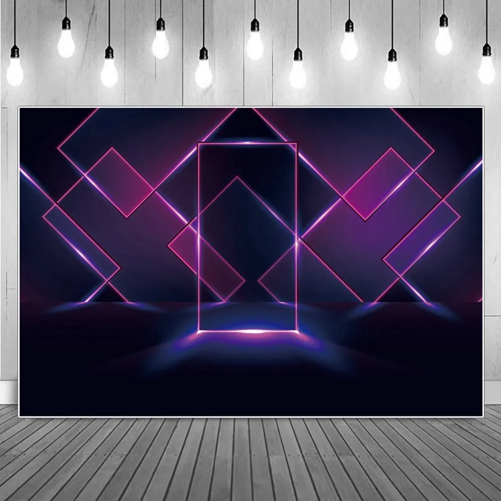 Neon Stage Wall Photography Backdrop Birthday Decoration Custom Children 3-D Light Geometry Home Party Studio Photo Backgrounds