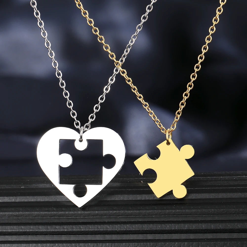 

Stainless Steel Necklaces Geometric Heart Puzzle Pendants Choker Chain Necklace For Women Male Couple Jewelry Party Lover Gifts