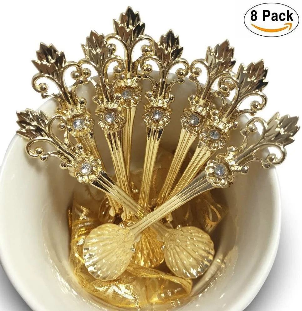 

8PCS Coffee Spoons Gold Silver Vintage Carved Scoop For Seasoning Coffee Tea Dessert Drink Milkshake Spoon Tableware Teaspoon