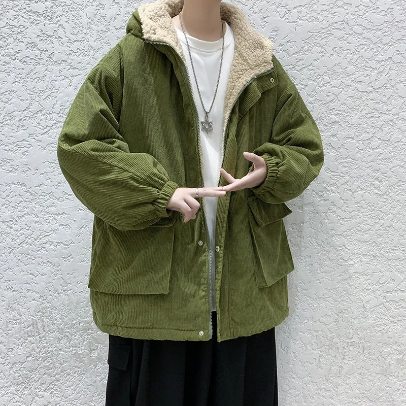 Winter Thick Jacket Men Warm Fashion 3 Colors Casual Hooded Coat Men Korean Loose Oversized Lamb Wool Jacket Mens Short Coat