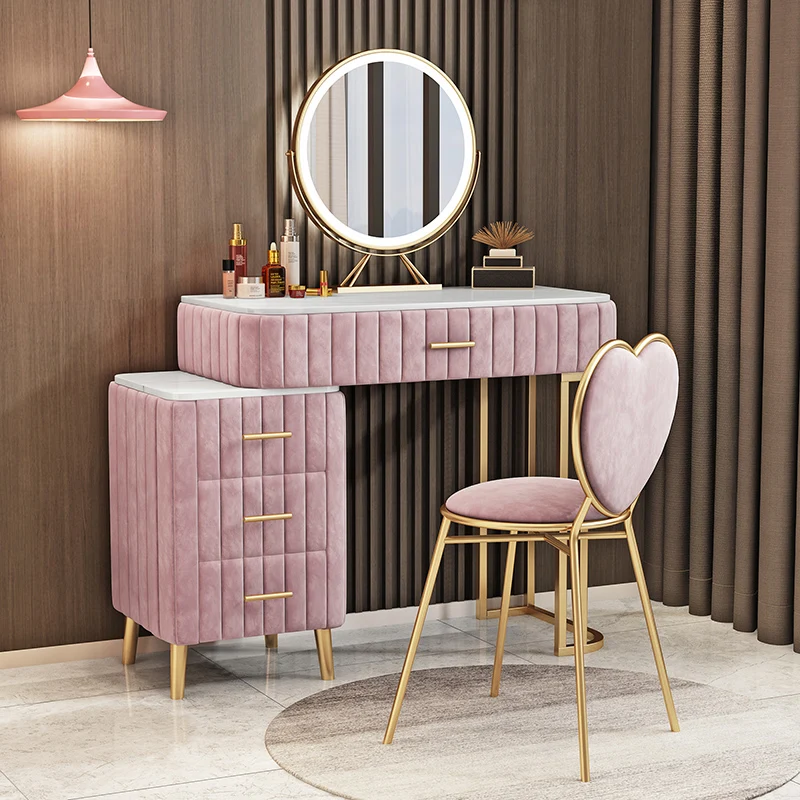 Taburete De escritorio con espejo, mueble De tocador rosa, consola De luz...