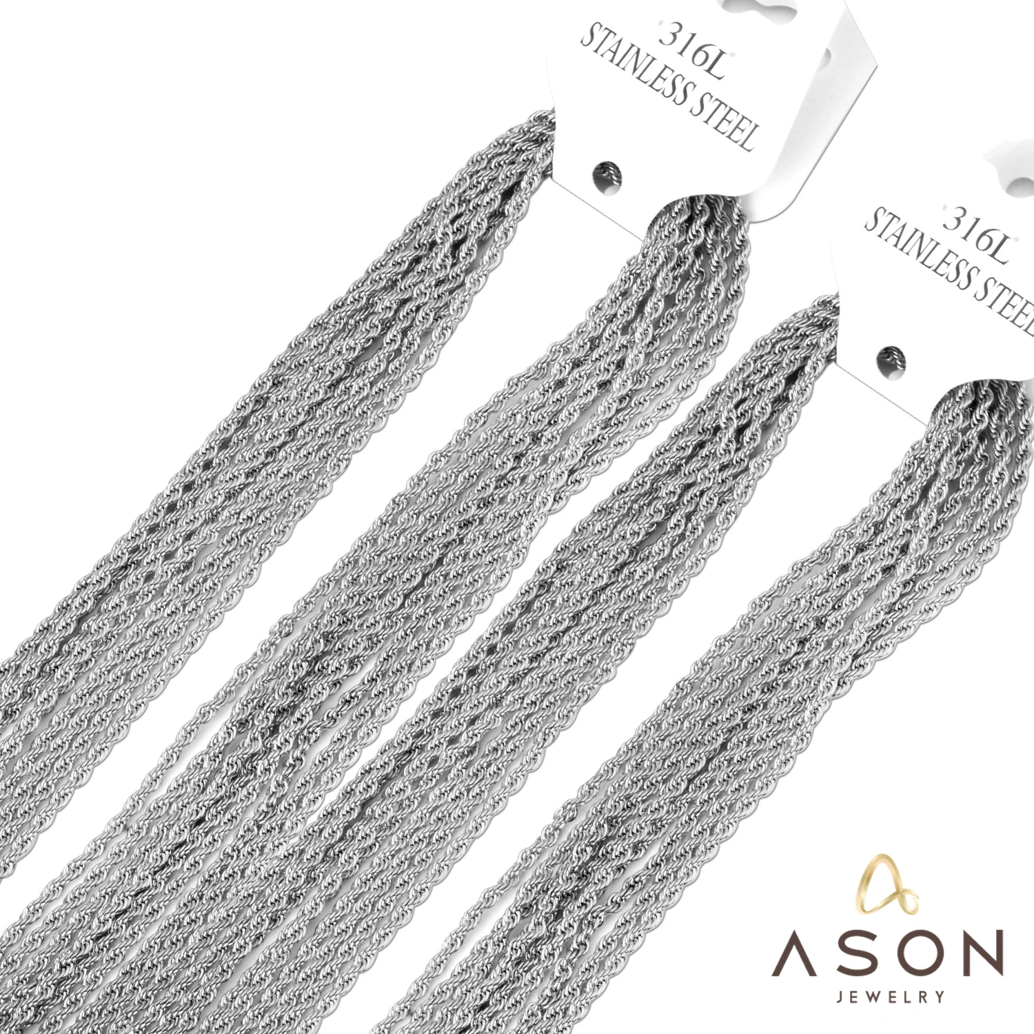 

ASONSTEEL 10pcs Width 2mm Stainless Steel Rope Chain Necklace Statement Swag 316L Stainless Steel Twisted Necklace Steel Chain