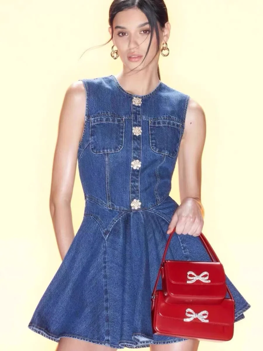 Мини-платье для женщин весна-лето винтажные халаты без рукавов с круглым вырезом