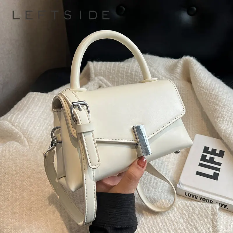 

LEFTSIDE Women's Mini PU Leather Crossbody Bags with Short Handle for Women 2023 Spring Fashion Brand Trend Totes Lady Handbags