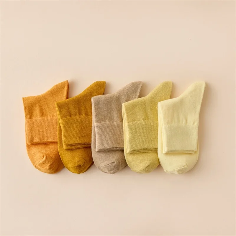 5 Pairs Female Sock 22 Spring Autumn New Macaron Color Ins Korean Middle Tube Socks Colorful Fashion Cotton Casual Women's Socks