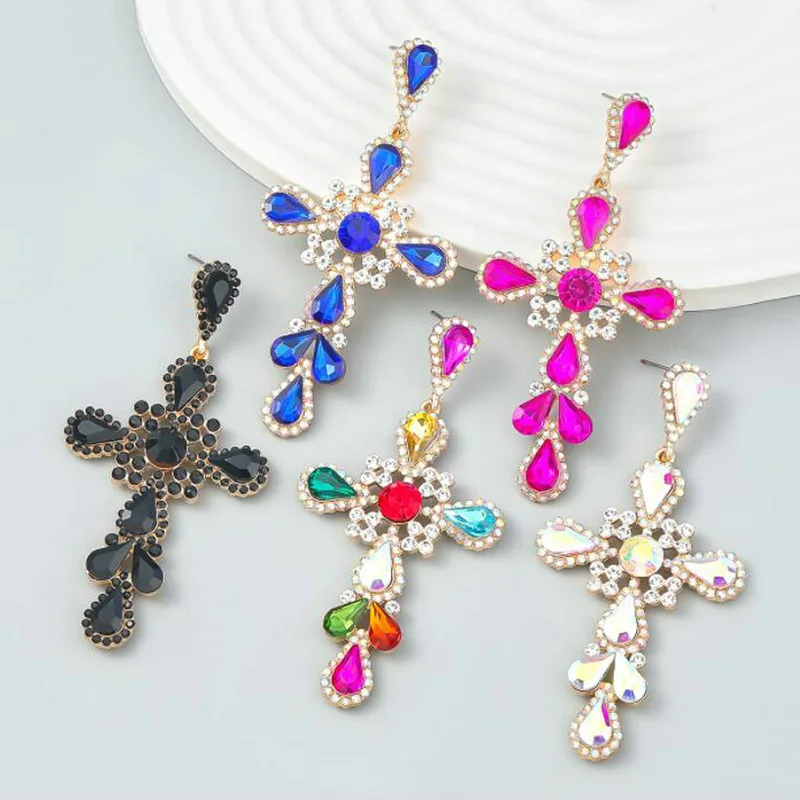 

Women's Fashion Colorful Earrings Cross Earrings For Women Statement Long Pendants Earrings New Jewelry Accessories