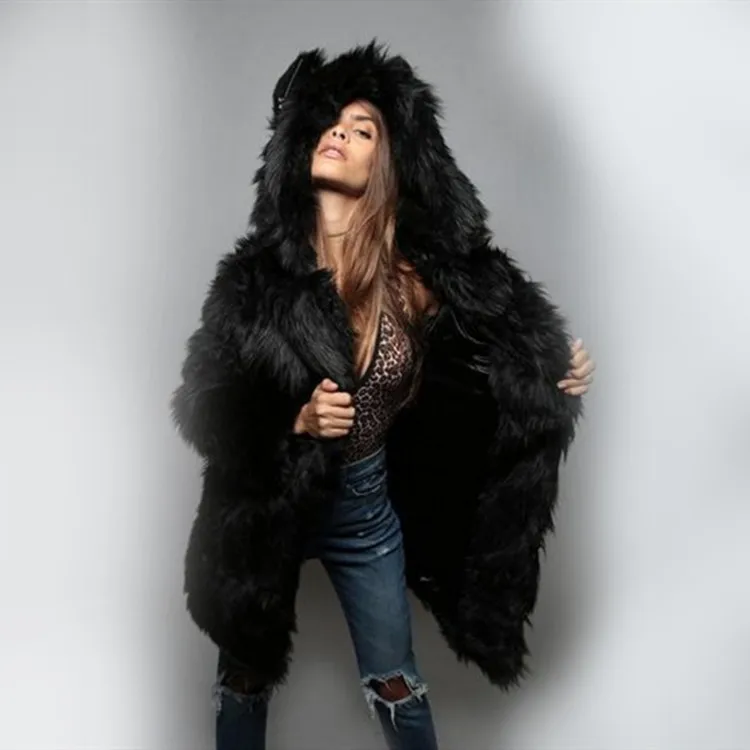 Autumn Winter New Women's Fur Imitation Raccoon Fur Coat Mid-length Warm Thick Imitation Fox Fur Women's Fur Coat Jacket Women