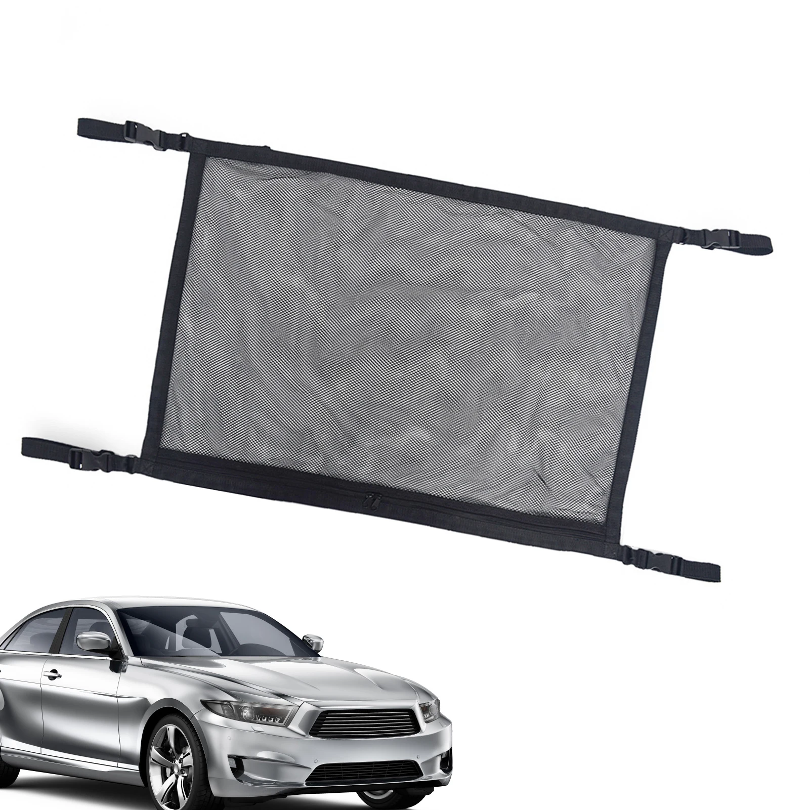 

Car Ceiling Storage Net Car Ceiling Net Pocket Rooftop Carrier Strengthen Load-Bearing And Droop Less Double-Layer Mesh Car