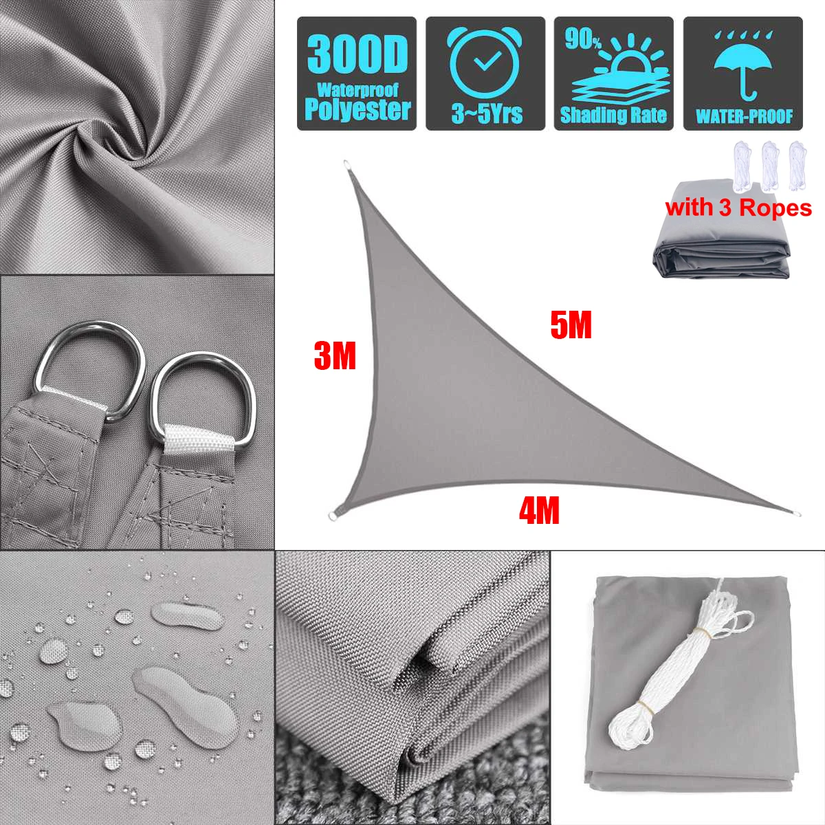 Солнцезащитный козырек, водонепроницаемая сетка из ткани Оксфорд, с защитой от УФ излучения, для парковки, виллы, сада, террасы, 3x4x5 м, серого и бежевого цвета