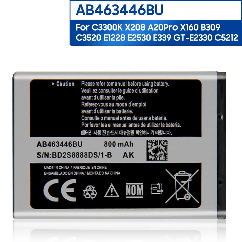 Сменная батарея AB463446BU для Samsung X520 F258 E878 S139 M628 E1200M E1228 X160 AB043446BE AB553446BC телефона 800 мАч