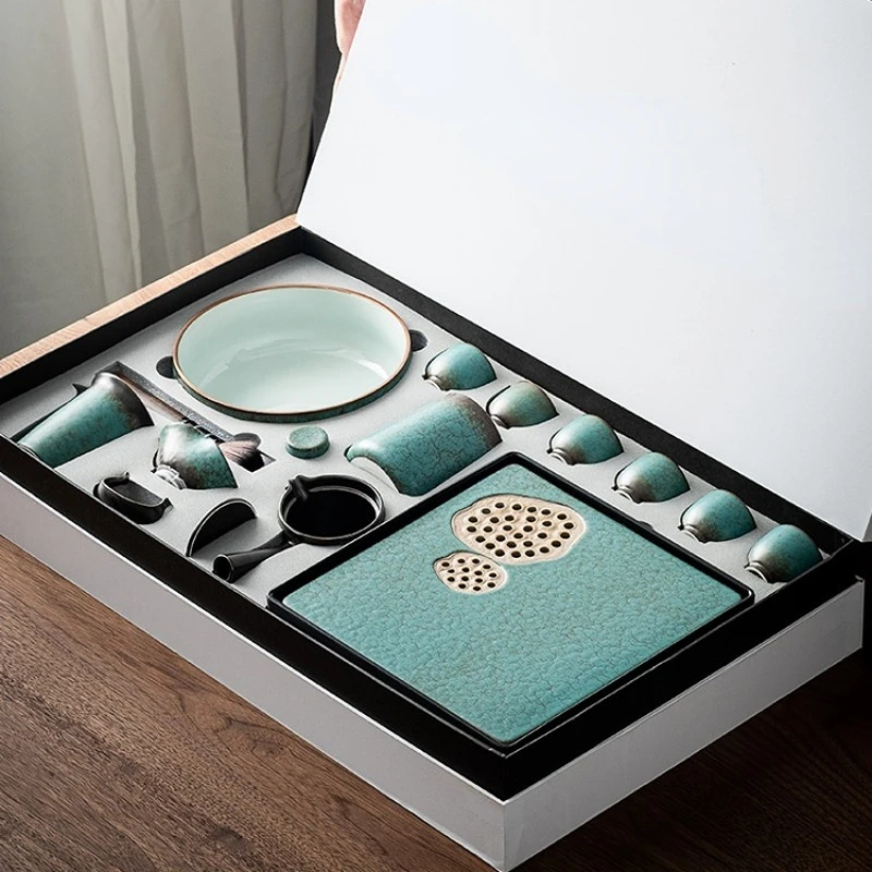 

Vintage Kung Fu Tea Set Household Chinese Side Handle Teacup Tea Tray High-end Gift Box Sets Complete Teaware Kitchen Dining Bar