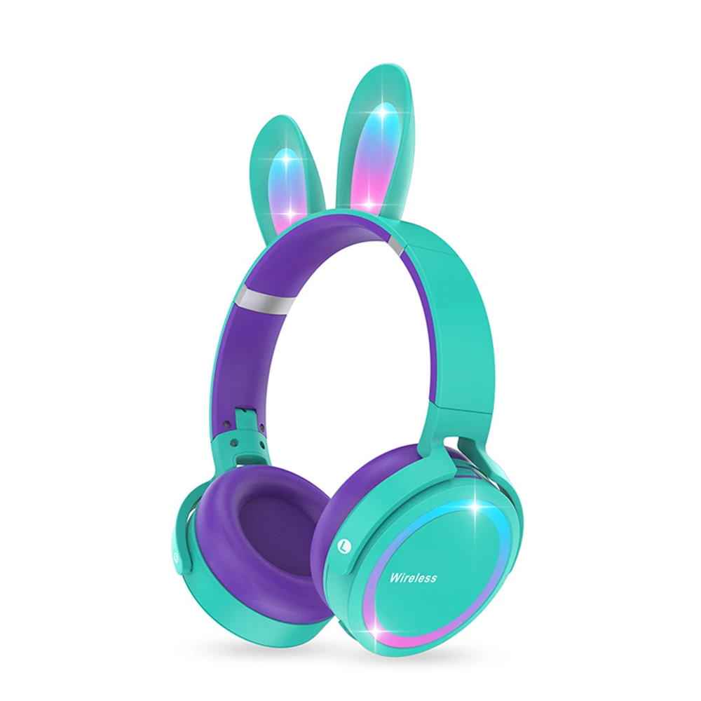 

PM-05 Cute Rabbit Ears Bluetooth-Compatible 5.0 Stereo Music Big Headset Girls Gift Wireless Gamer Headphones With Mic LED Light
