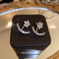 korean fashion spark cz zirconia flower earring for women brass gold floral geometrical dangle drop earrings wedding jewelry