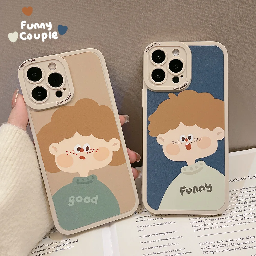 

Cartoon Figure Matte Phone Case For IPhone 14 Pro Max 13 12 Mini 11 Pro Plus XR X Xs Funny Couple Silicone Protected Cover
