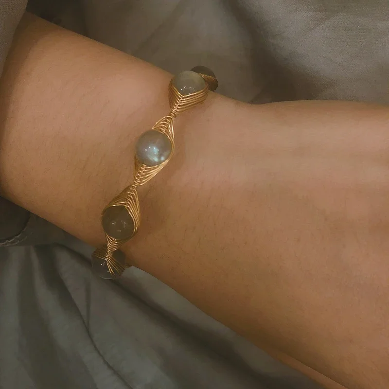 2024 Новый браслет ручной работы из натурального лунного камня с кристаллами для