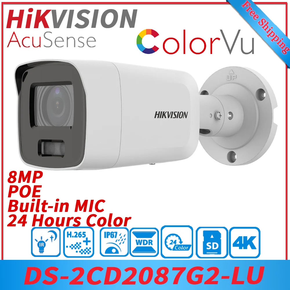 

Hikvision 4K POE IP Camera Full Color DS-2CD2087G2-LU Built-in Mic H.265+ IP67 8MP ColorVu Fixed Bullet Outdoor CCTV Security