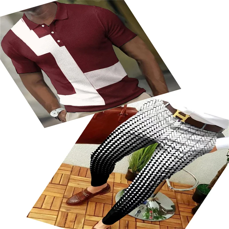 

Fall new men's short sleeve trousers sports suit sports clothes 2 piece Polo shirt + trousers solid sports small foot suit