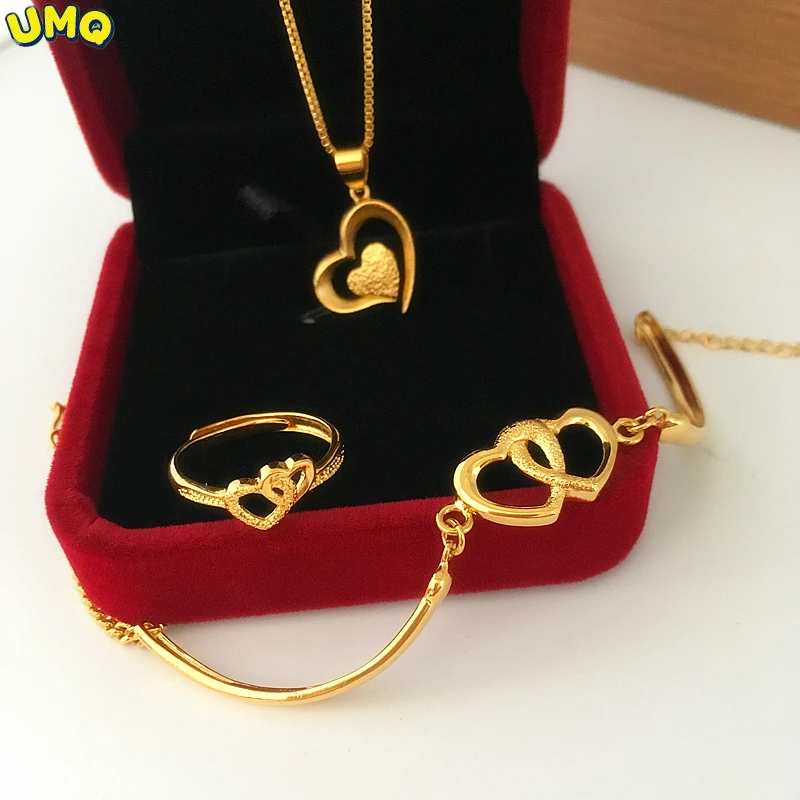 

UMQ New Korean Copy Vietnamese Real 100% 18K Gold Bracelet Women's Copper Gold-plated Imitation 24K Gold Heart-shaped Bracelet