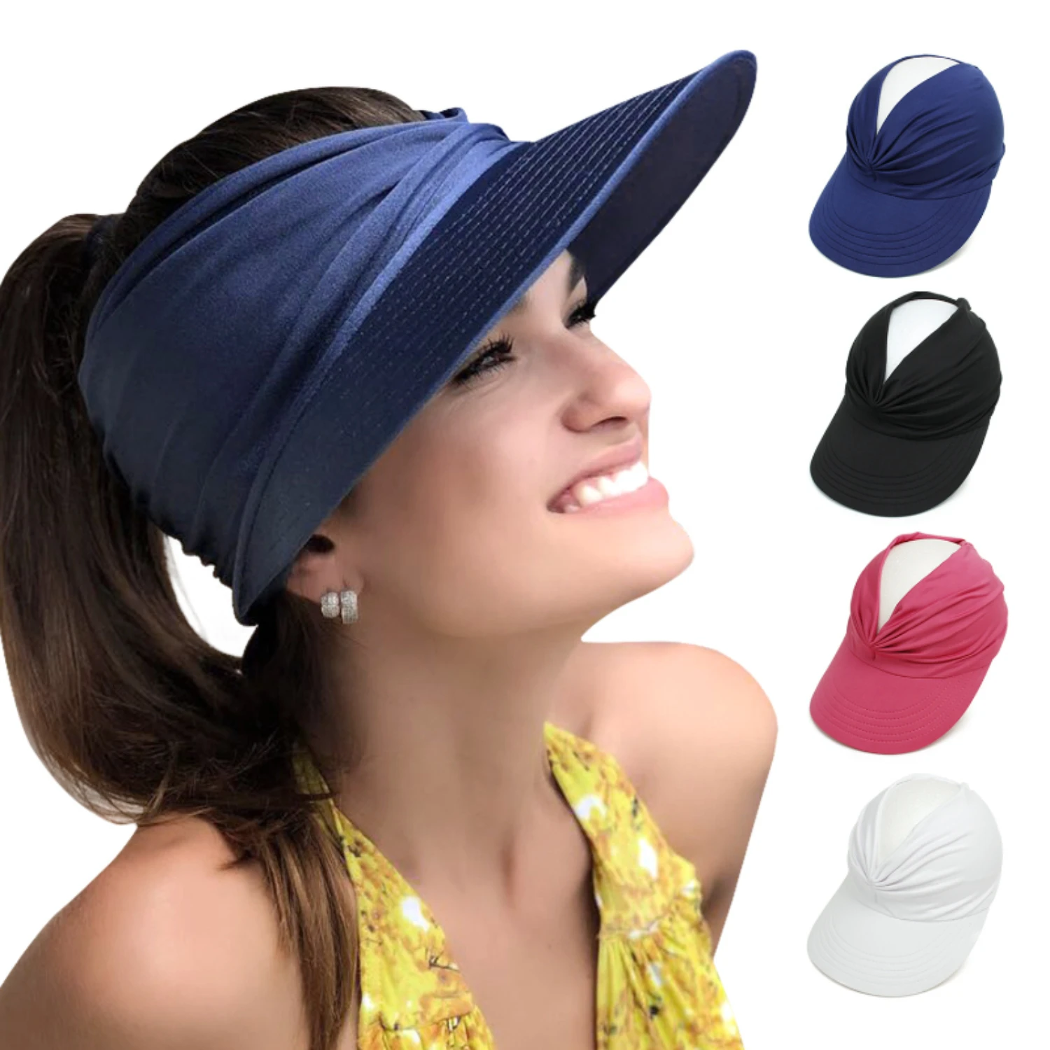 

Шляпа Женская эластичная с вырезами, Пляжный головной убор от солнца, с большим козырьком, для занятий спортом на открытом воздухе, в стиле кэжуал, на лето